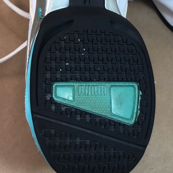 Puma White Turquoise Silver Leather Running Shoes Size 9 - Picture 14 of 16